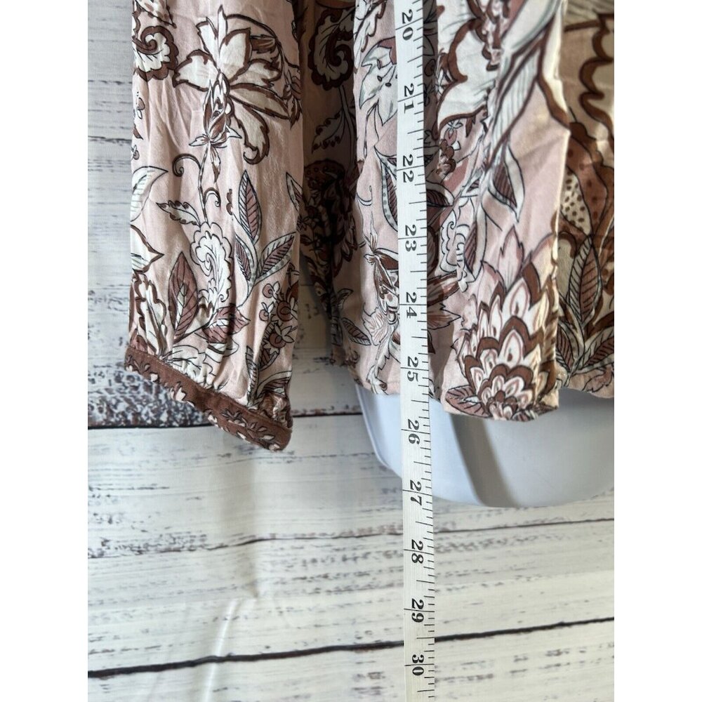 J Jill Women's L Tunic Blouse Long Sleeve Lace Floral Split V-Neck Pink/Brown - Picture 6 of 11